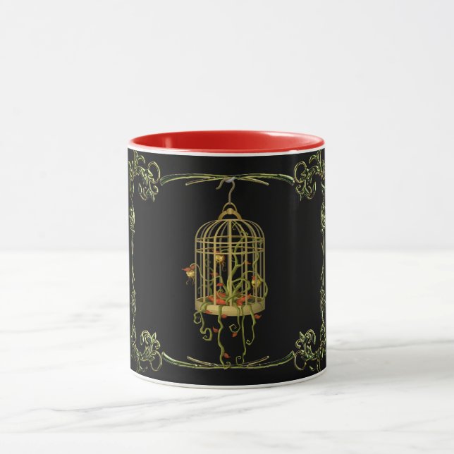 Jingle bell plant birdcage art nouveau unique  mug (Center)