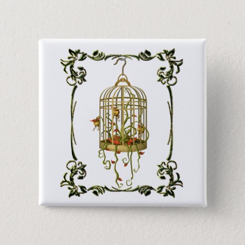 Jingle bell plant in a birdcage art nouveau button