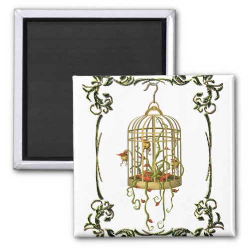 Jingle bell plant in a birdcage art nouveau magnet