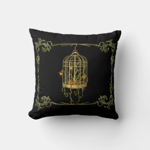 Jingle bell plant in a birdcage art nouveau throw pillow