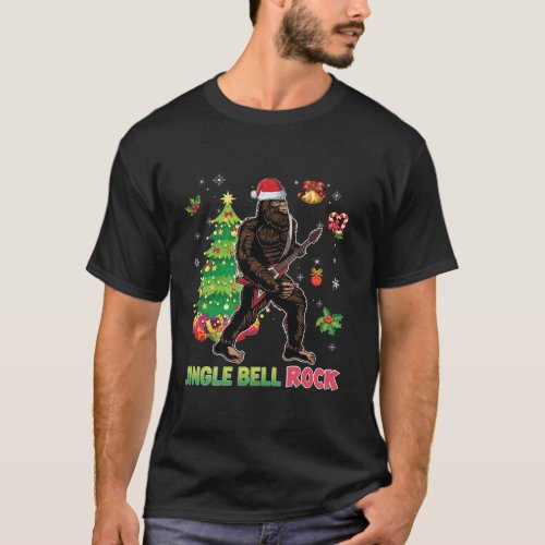 Jingle Bell Rock Bigfoot Playing Guitar Santa Chri T_Shirt