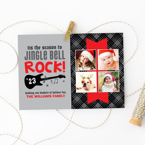 Jingle Bell Rock Red Guitar Music Photo Collage Holiday Card