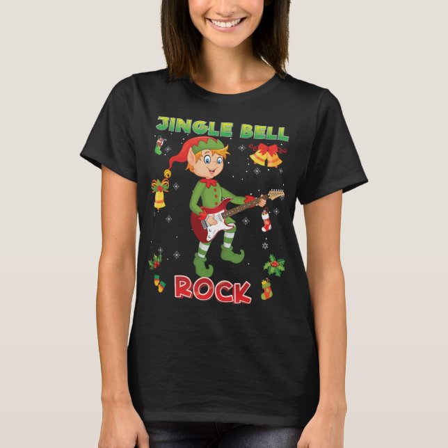 Jingle Bell Rock Rockin' Christmas Elf Playing Gui T-Shirt (Front)