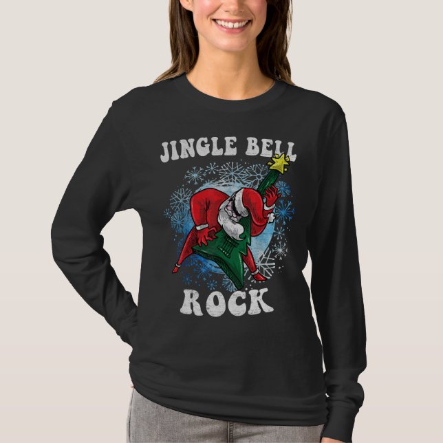 Jingle Bell Rock Santa Playing Guitar Christmas Fu T-Shirt (Front)