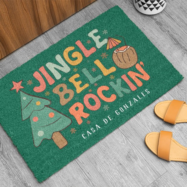 Jingle Bell Rockin' | Groovy Christmas Monogram Fiber Doormat (Creator Uploaded)