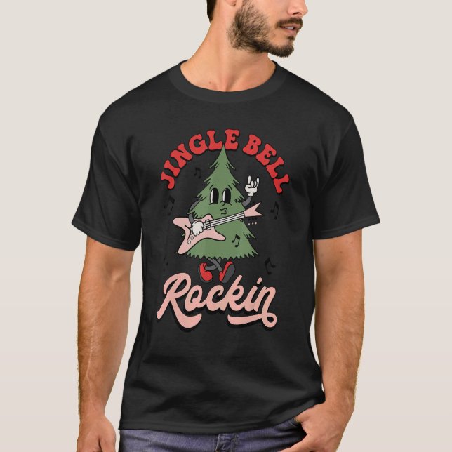 Jingle Bell Rockin Groovy Retro Christmas Xmas Tre T-Shirt (Front)