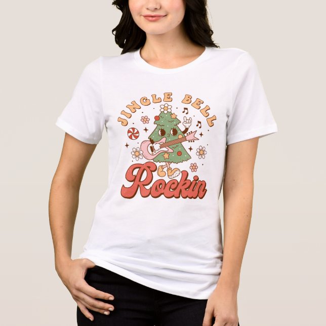 Jingle Bell Rockin Retro Musical Christmas Tree Tri-Blend Shirt (Front)