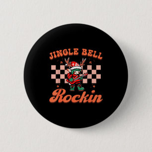 Jingle Bell Rocking Christmas Elf Rock N Roll Guit Button