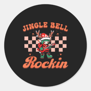 Jingle Bell Rocking Christmas Elf Rock N Roll Guit Classic Round Sticker