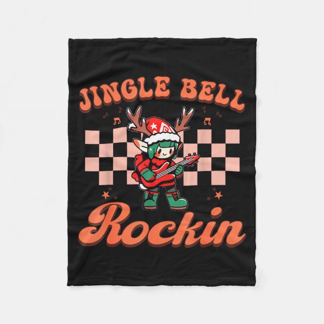Jingle Bell Rocking Christmas Elf Rock N Roll Guit Fleece Blanket (Front)