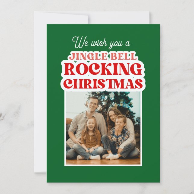 Jingle Bell Rocking Green Christmas  Holiday Card (Front)