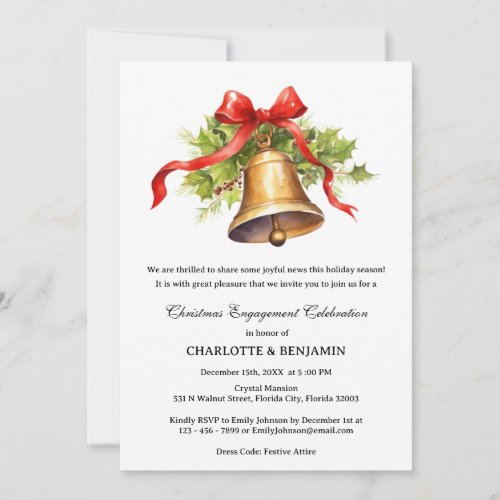 Jingle Bell Winter Christmas Engagement Party Invitation