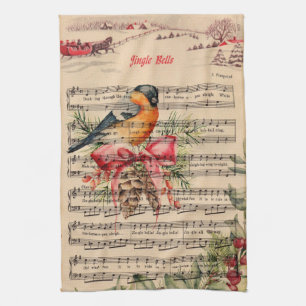 Jingle Bells a Vintage Christmas Carol Song Sheet Kitchen Towel