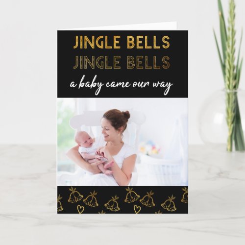 Jingle Bells Black Gold Photo New Baby Holiday Card