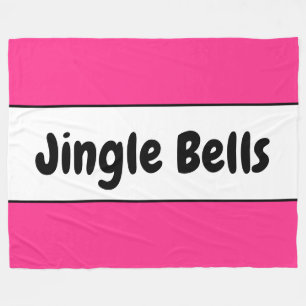 JINGLE BELLS Bright Candy Cane Pink White Stripes Fleece Blanket