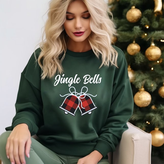 Jingle Bells & Buffalo Plaid Christmas Bell Modern Sweatshirt (Creator Uploaded)