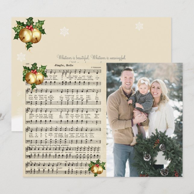 Jingle Bells Christmas Carol Photo Holiday Card (Front/Back)