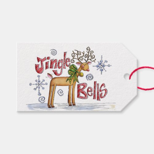 Jingle Bells Christmas Deer And Snowflakes Gift Tags
