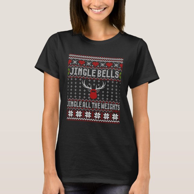Jingle Bells Christmas Fitness Kettle Bell Workout T-Shirt (Front)