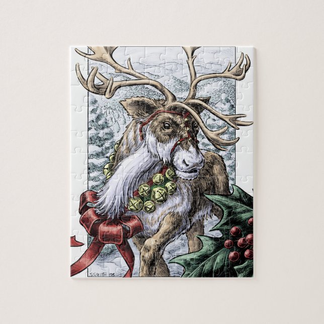 "Jingle Bells" Christmas Holiday Reindeer Art Jigsaw Puzzle (Vertical)