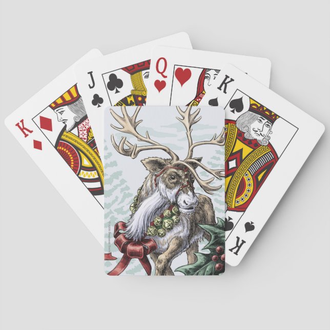 "Jingle Bells" Christmas Holiday Reindeer Art Poker Cards (Back)