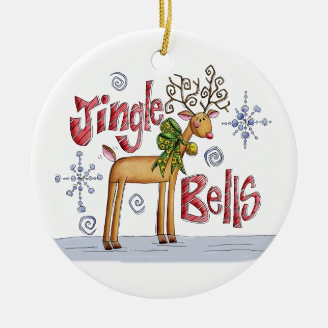 Jingle Bells Christmas Ornament - Cute Reindeer (Front)