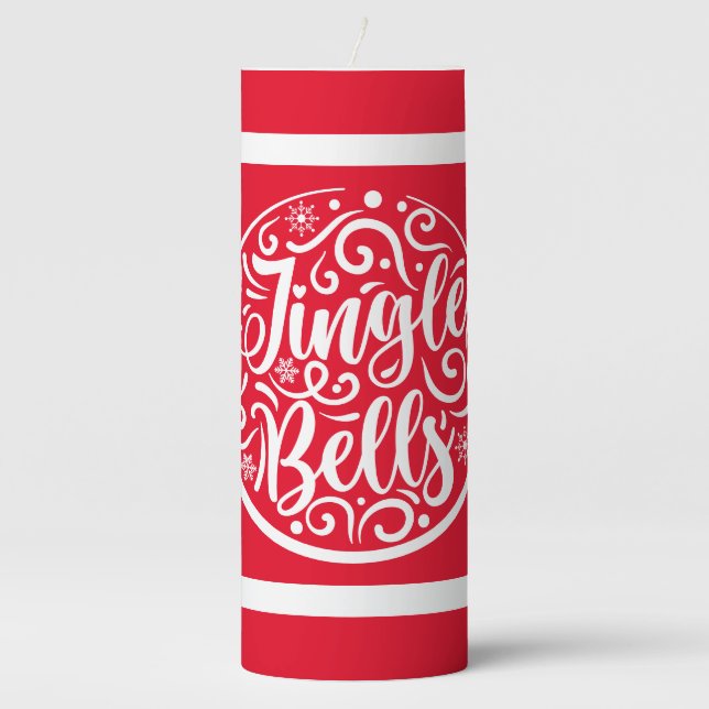 Jingle bells Christmas red white table Pillar Candle (Front)
