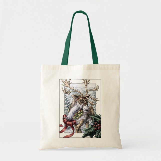 "Jingle Bells" Christmas reindeer tote bag (Front)
