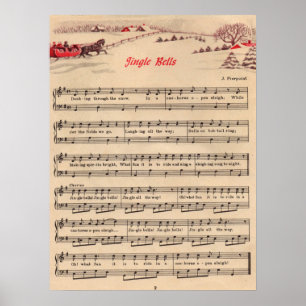 Jingle Bells Christmas Vintage Sheet Music Poster