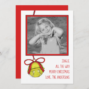 Jingle Bells Cute Fun Whimsical 1 Photo Simple Holiday Card