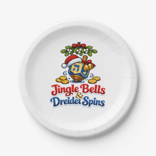Jingle bells & Driedel spins Christmukkah Hanukkah Paper Plates