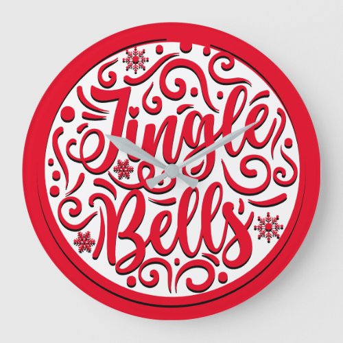 Jingle bells fancy Christmas lettering family Large Clock