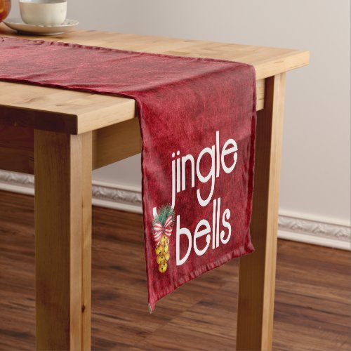 Jingle Bells Faux Red Velvet Texture Christmas Short Table Runner