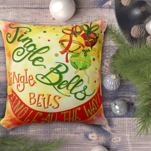 Jingle Bells Festive Fun Inspirivity Christmas Throw Pillow