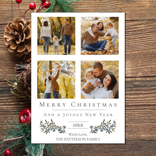 Jingle Bells Four Photo Christmas  White Holiday Card