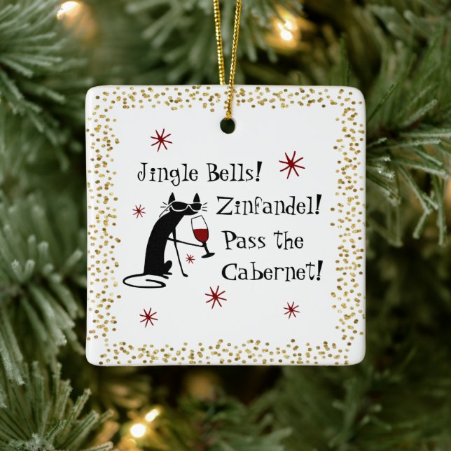 Jingle Bells Funny Christmas Wine Quote Ceramic Ornament (Tree)