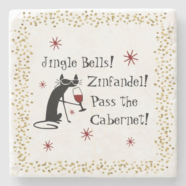Jingle Bells Funny Christmas Wine Quote Stone Coaster (Front)