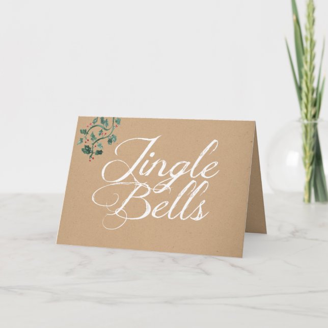 Jingle Bells Holly Holiday Christmas Greeting Card (Front)