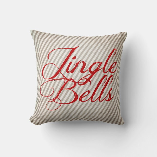 Jingle Bells on Gray Diagonal Holiday Pillow (Front)