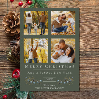 Jingle Bells Photo Collage Christmas | Green Holiday Card
