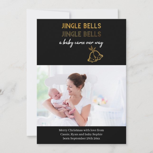 Jingle Bells Photo Holiday Birth Announcement (Front)