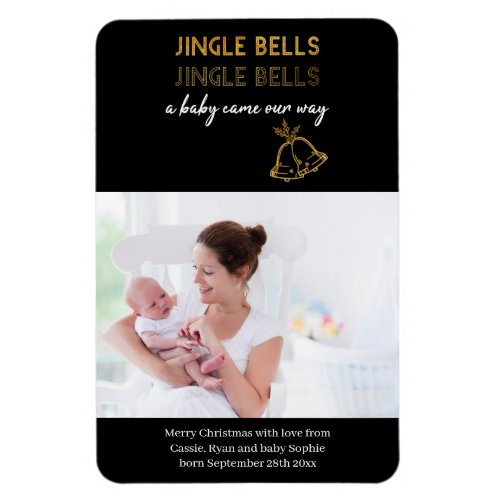 Jingle Bells Photo Holiday Birth Announcement Magnet