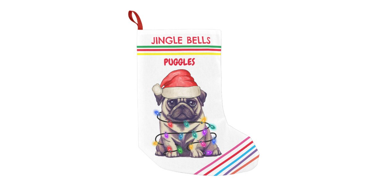 Vintage Watercolor Pug Christmas Stocking Can be Personalized