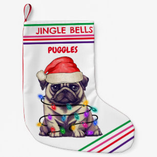 JINGLE BELLS PUG Christmas Stocking with name.