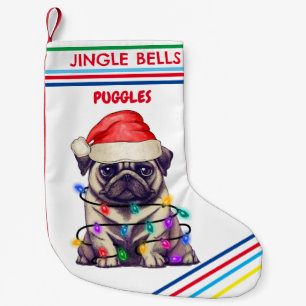 JINGLE BELLS PUG Christmas Stocking with name.