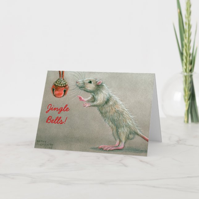 Jingle Bells Rat with bell Christmas Card (Front)