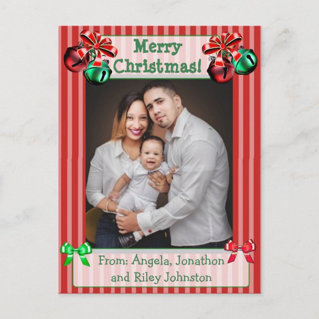 Jingle Bells Red Christmas Family Photo Postcard (Front)