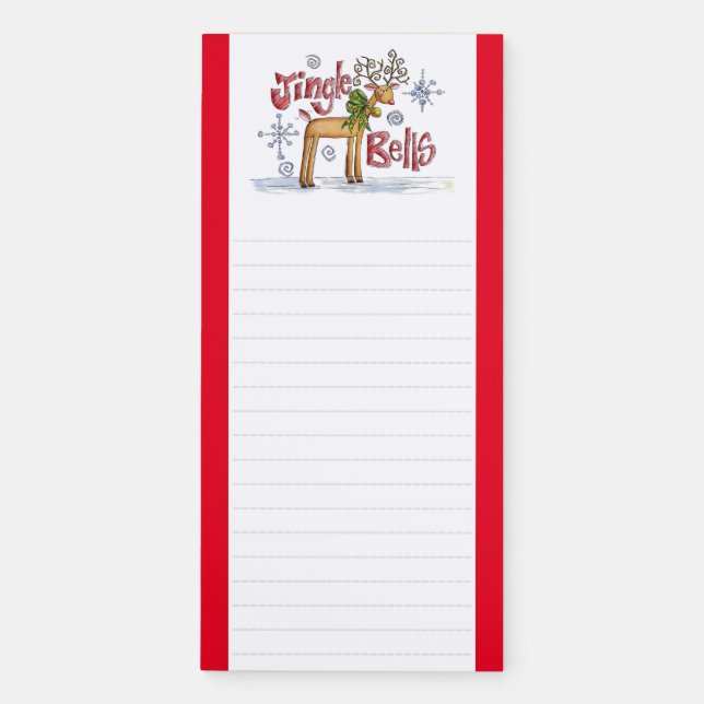 Jingle Bells Reindeer Fridge Magnetic Notepad (Front)