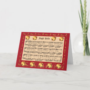 Jingle Bells sheet music with bells and faux gold Holiday Card