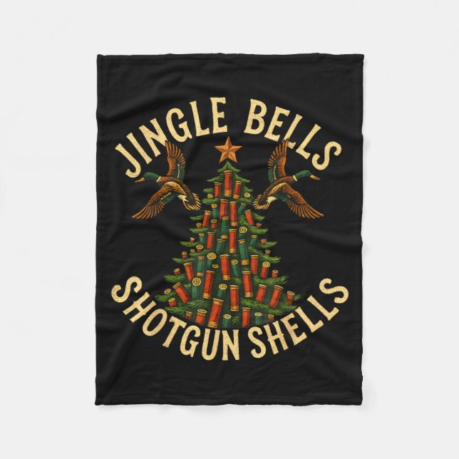 Jingle Bells Shotgun Shells Funny Hunting Christma Fleece Blanket (Front)